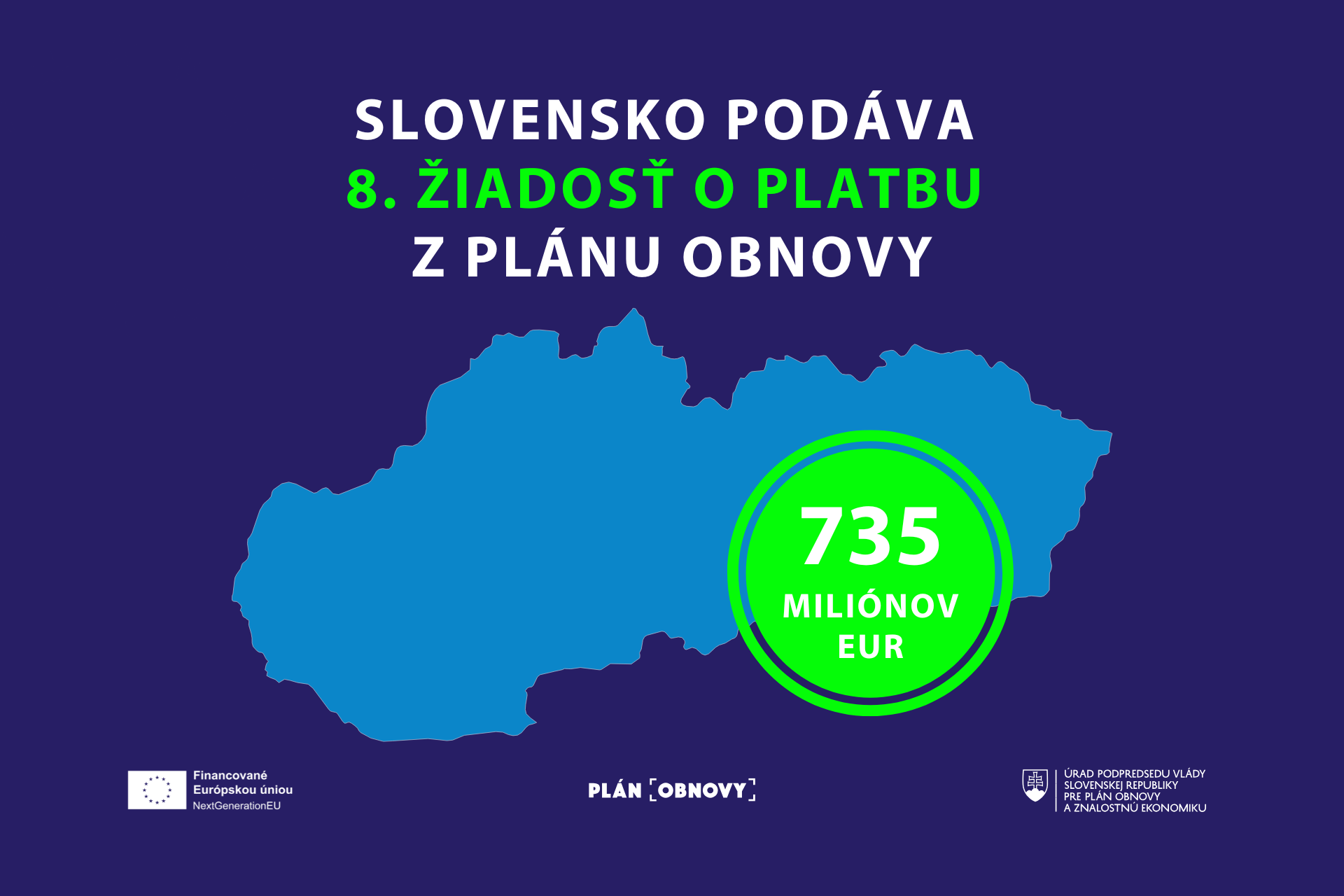 Slovensko podáva predposlednú žiadosť o platbu z Plánu obnovy v hodnote 735 miliónov eur